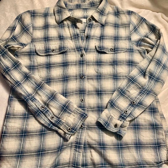 Madewell Shirt XS 100% Cotton Long-Sleeve Button-Up White Blue Plaid Comfy - Picture 12 of 16